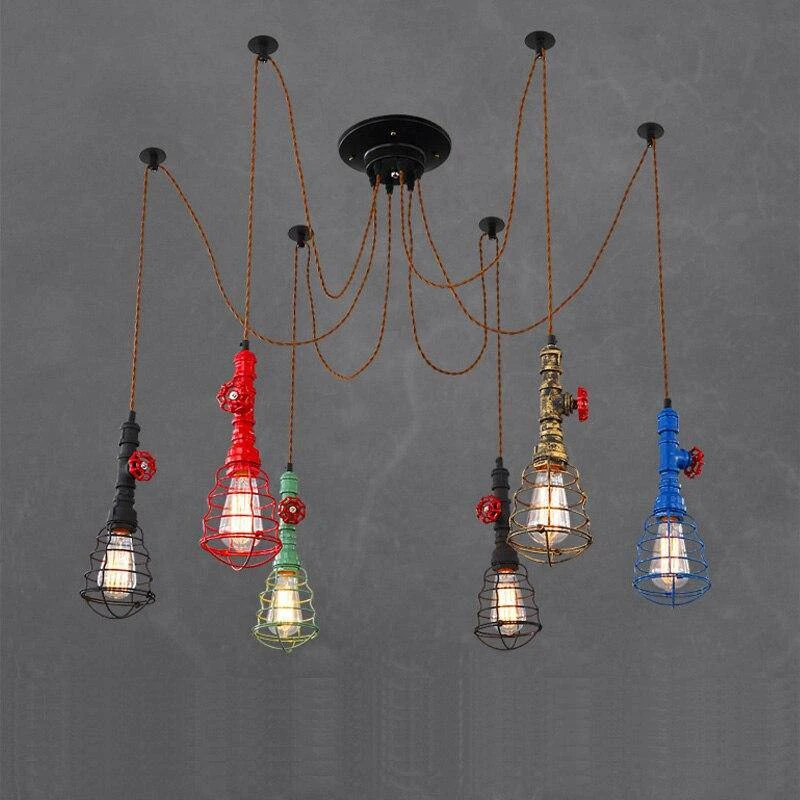 Lustre Industriel LED Avec Plusieurs Abat-jours Cage En Métal Coloré 4 Lustre Industriel LED Avec Plusieurs Abat-jours Cage En Métal Coloré – Image 2