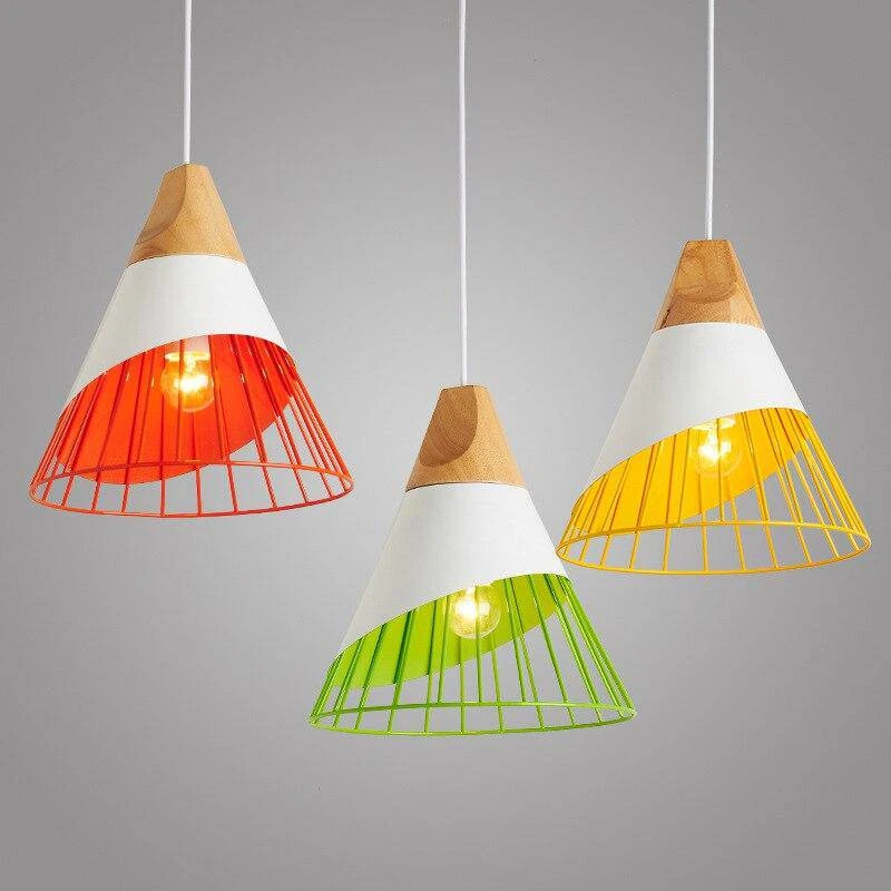 Suspension Conique En Bois Et Cage Colorée En Aluminium 6 Suspension Conique En Bois Et Cage Colorée En Aluminium – Image 4