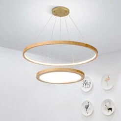 Lustre Scandinave Avec 2 Anneaux Lumineux En Bois Arya -Lumeers Boutique product image 1937236973