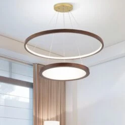 Lustre Scandinave Avec 2 Anneaux Lumineux En Bois Arya -Lumeers Boutique product image 1937236982
