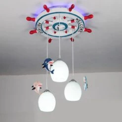 Plafonnier Enfant LED Barre à Roue De Couleurs Avec Dauphin Suspendus