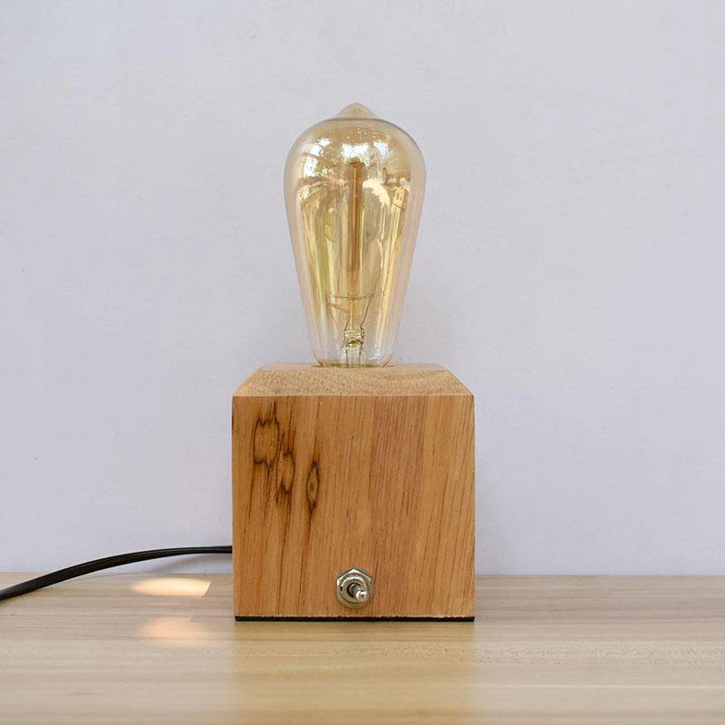 Lampe à Poser Sur Bureau Ou De Chevet Avec Socle Cubique En Bois 4 Lampe à Poser Sur Bureau Ou De Chevet Avec Socle Cubique En Bois – Image 2