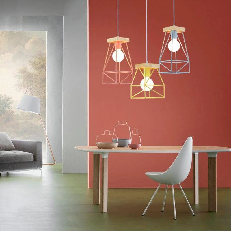 Suspension Design LED En Cage Métal Colorée Style Scandinave 7 Suspension Design LED En Cage Métal Colorée Style Scandinave – Image 5