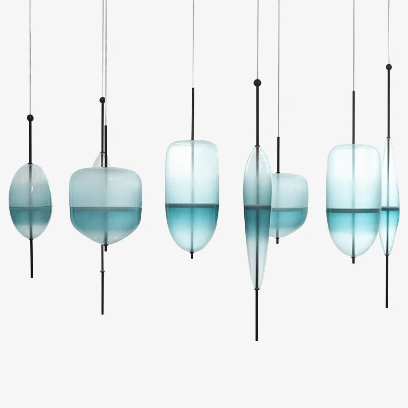 Suspension Design LED En Verre Bleu De Plusieurs Formes 13 Suspension Design LED En Verre Bleu De Plusieurs Formes – Image 11