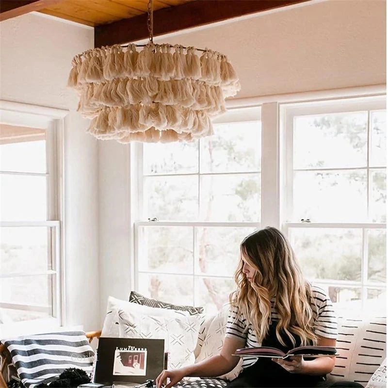 Suspension Moderne En Coton Avec Pampilles Design Nordique Artistique 4 Suspension Moderne En Coton Avec Pampilles Design Nordique Artistique – Image 2