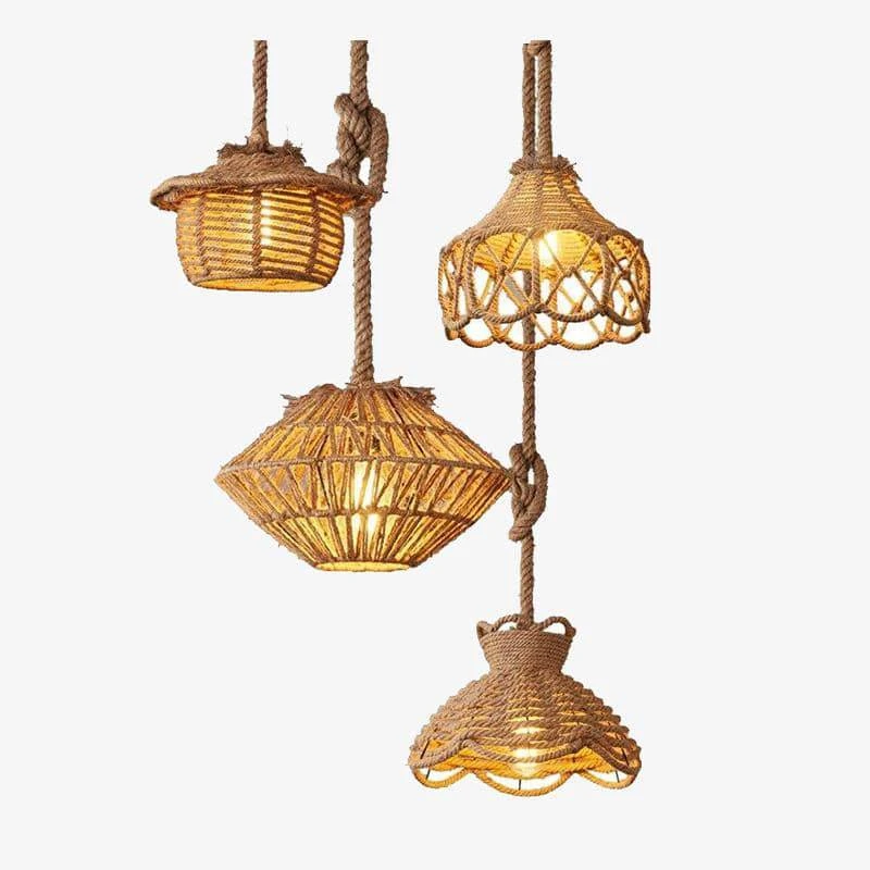 Suspension Rustique LED Avec Abat-jour De Plusieurs Formes Et Cordage 3 Suspension Rustique LED Avec Abat-jour De Plusieurs Formes Et Cordage